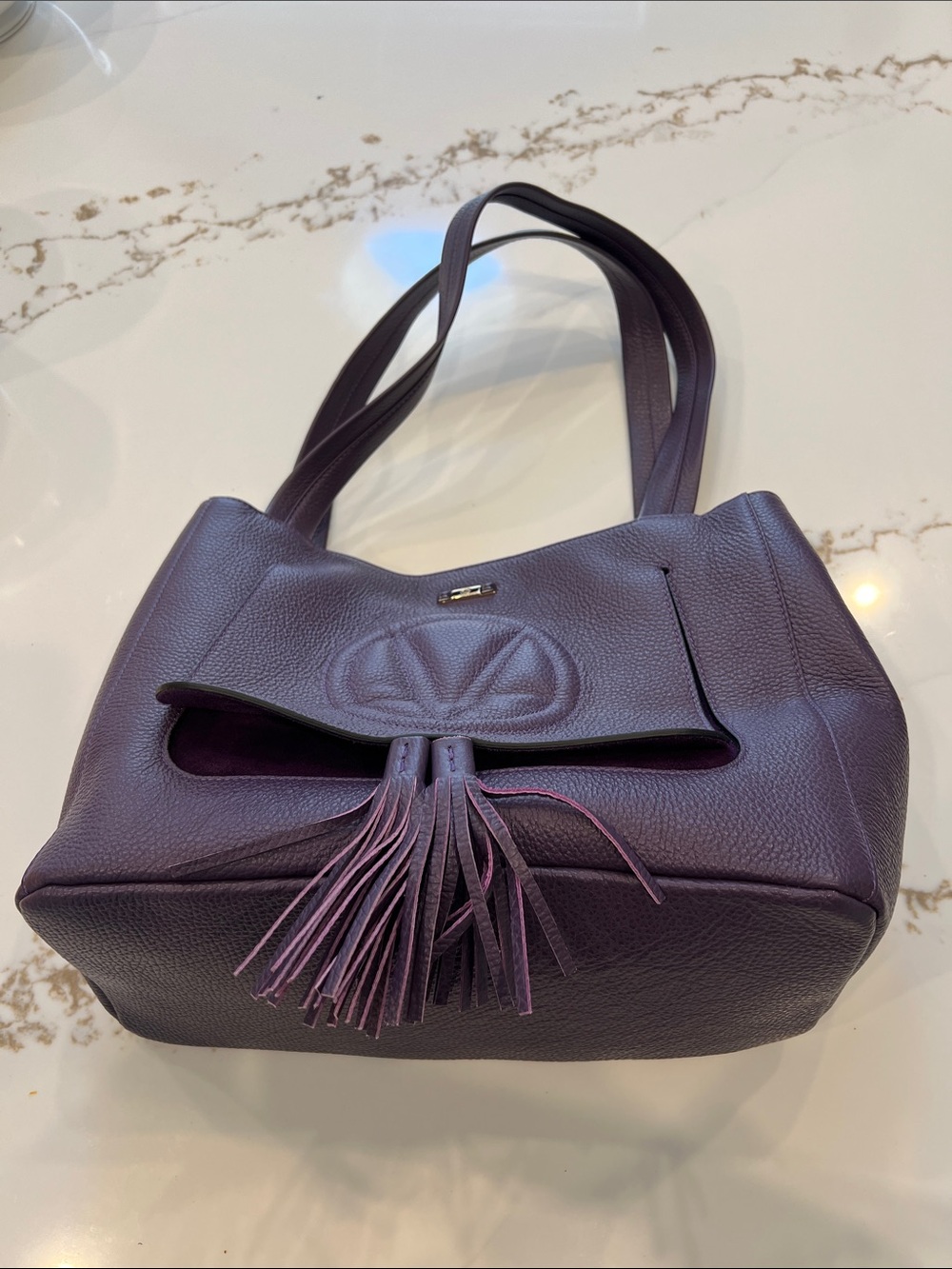 Valentino Purple Leather Tassel Shoulder Bag